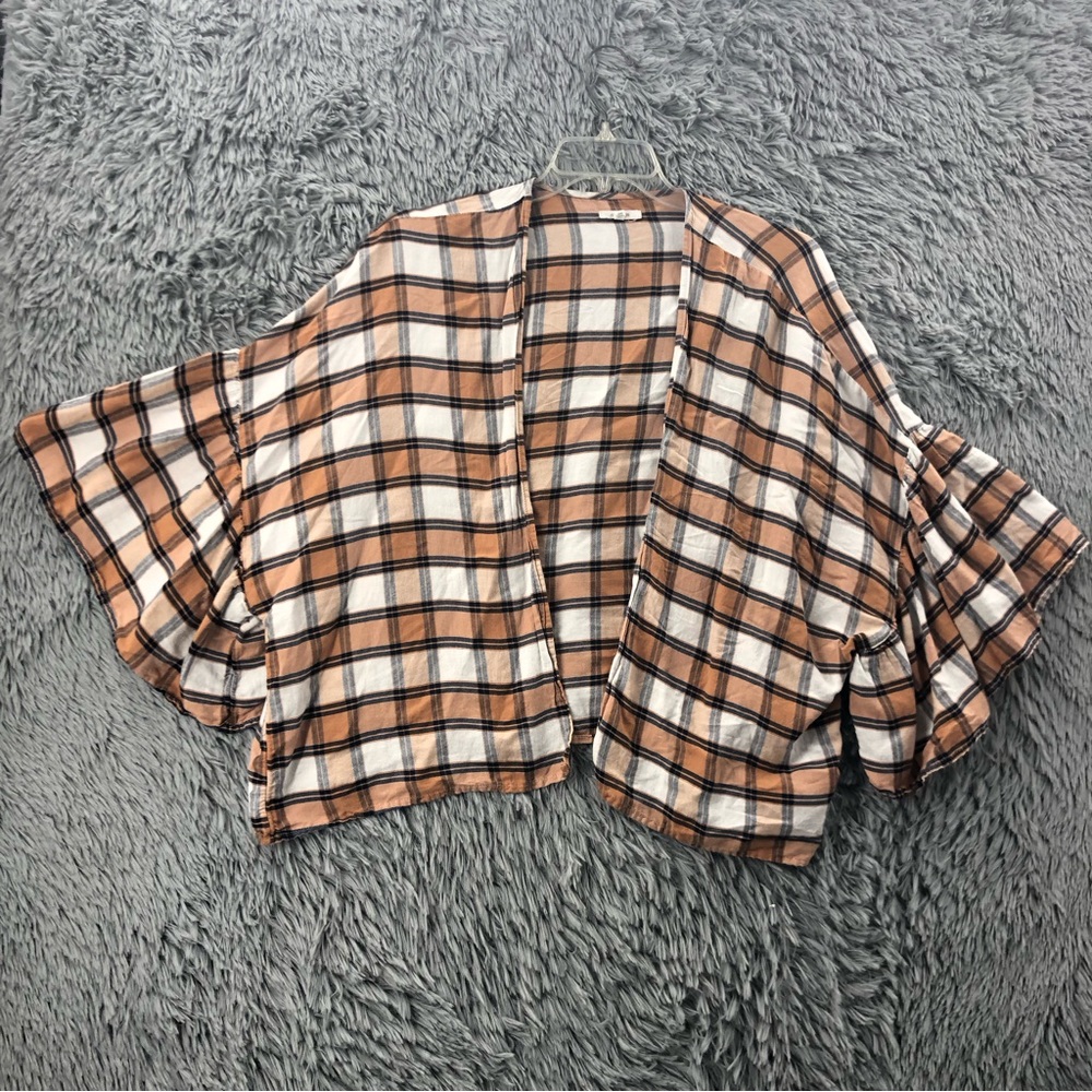 Maurices Poncho One Size Lightweight Shrug Plaid Checkered Butterfly Sleeves